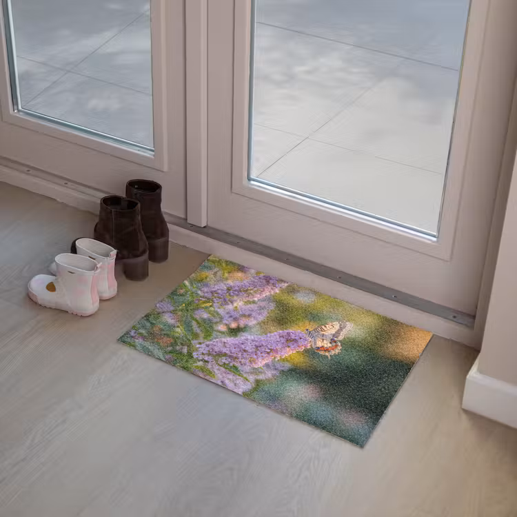 Sierlijke - Vlinder - Paarse - Bloemen Deurmat klein -sfeer3