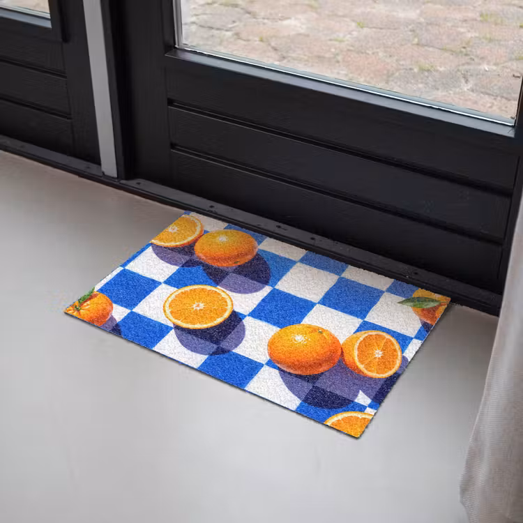 Deurmat - Sinaasappel - Geruit - Eten - Sinaasappel - Geruit - Eten Deurmat klein