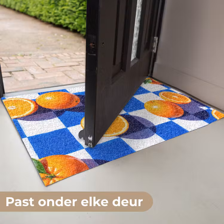 Deurmat - Sinaasappel - Geruit - Eten - Sinaasappel - Geruit - Eten Deurmat klein