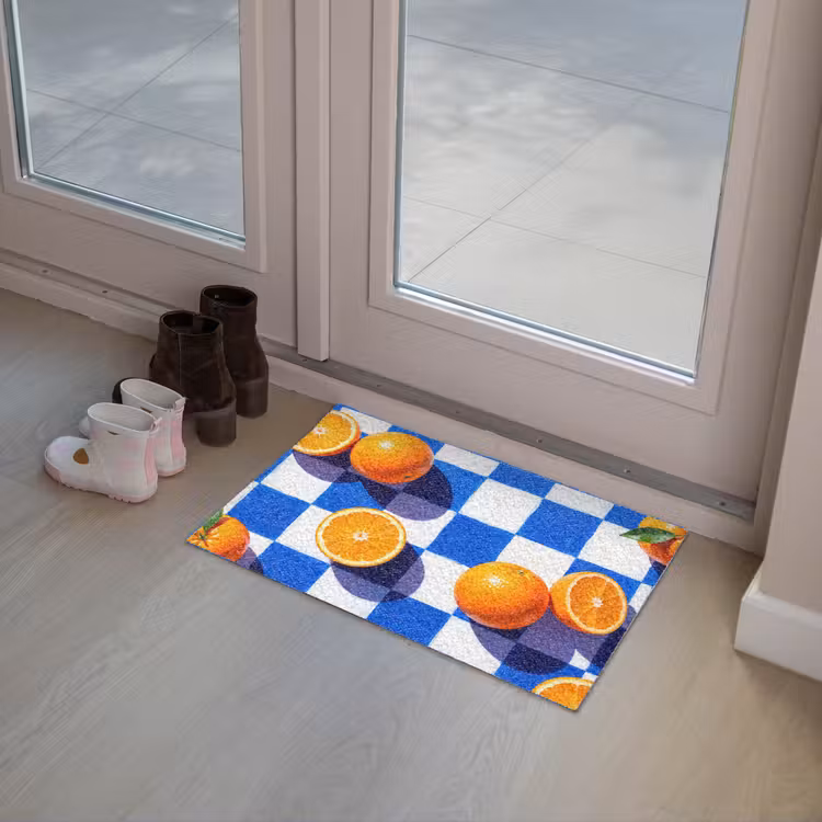 Deurmat - Sinaasappel - Geruit - Eten - Sinaasappel - Geruit - Eten Deurmat klein