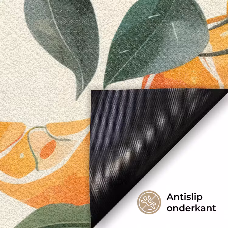Sinaasappels - Vruchten - Bladeren - Oranje - Groen - Beige Deurmat klein -antislip_NL
