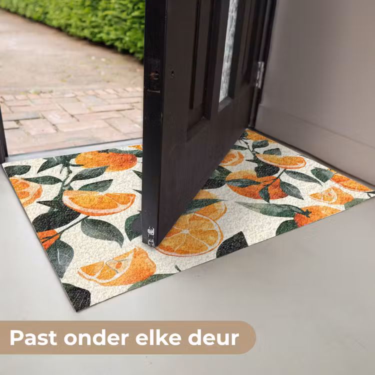 Sinaasappels - Vruchten - Bladeren - Oranje - Groen - Beige Deurmat klein -USP_NL