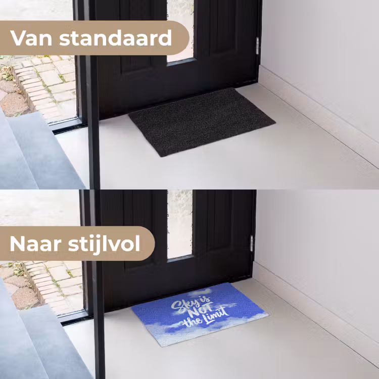 Sky is not the limit - Blauwe lucht - Wolken Deurmat klein -voor-na_NL