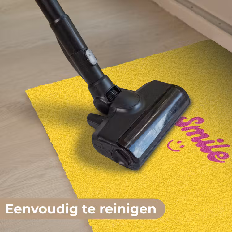 Smile - Geel - Roze Deurmat klein -reinigen_NL