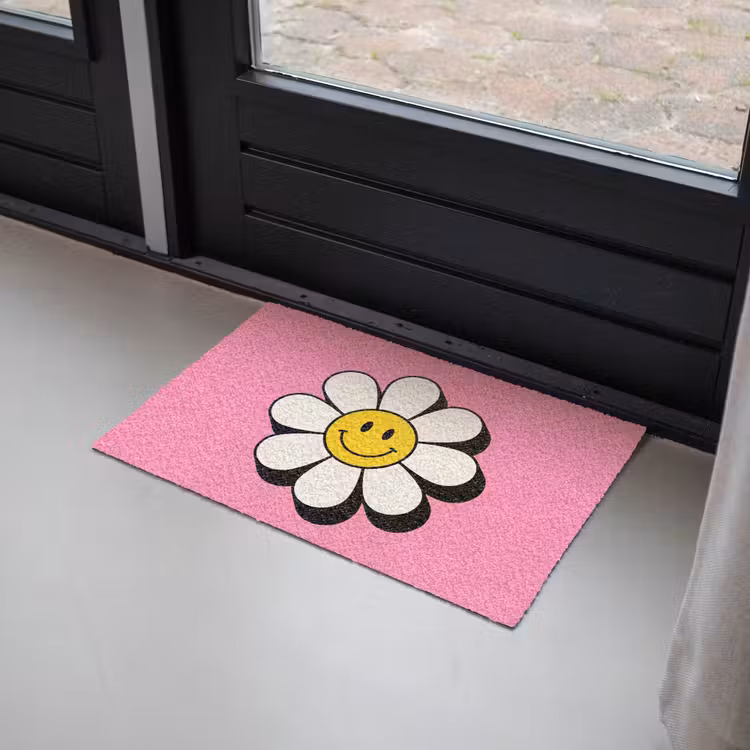 Smiley - Bloem - Roze Deurmat klein -sfeer2