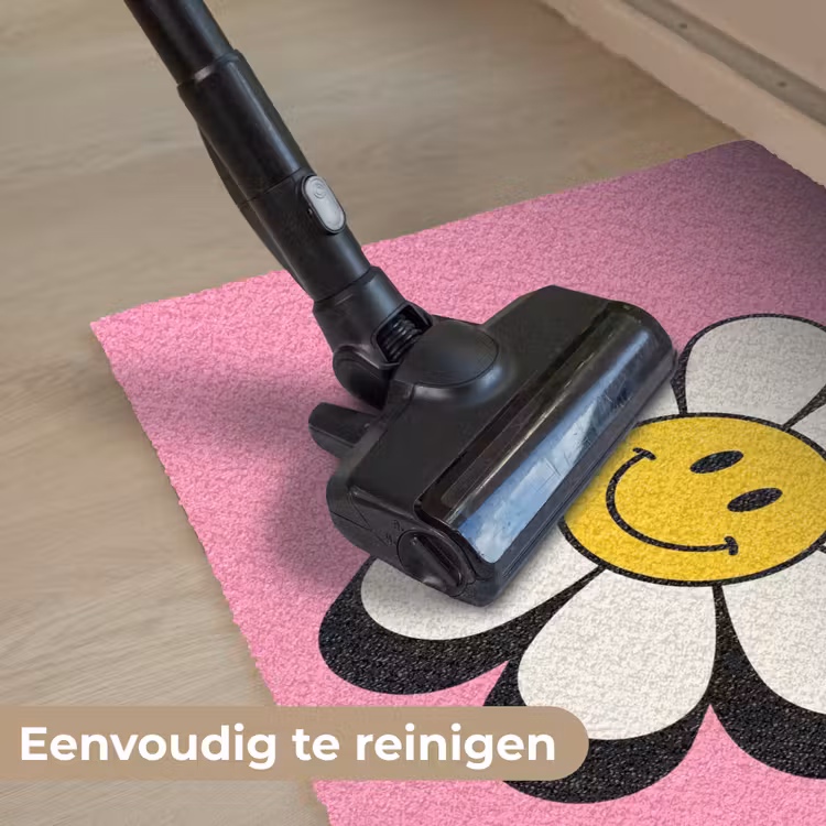 Smiley - Bloem - Roze Deurmat klein -reinigen_NL