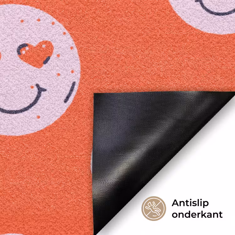 Smiley - Patroon - Hartjes - Rood - Roze Deurmat klein -antislip_NL