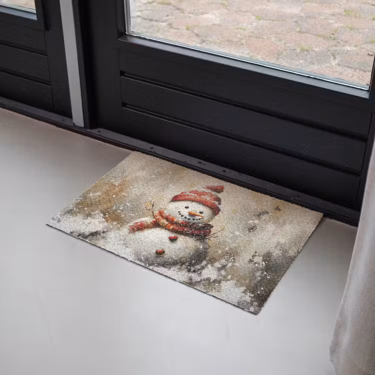 Sneeuwpop - Winter - Sneeuw - Beige Deurmat klein -sfeer2