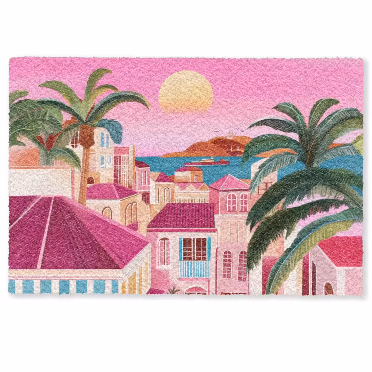 Stad - Roze - Palmbomen Deurmat klein -zkaufland3d