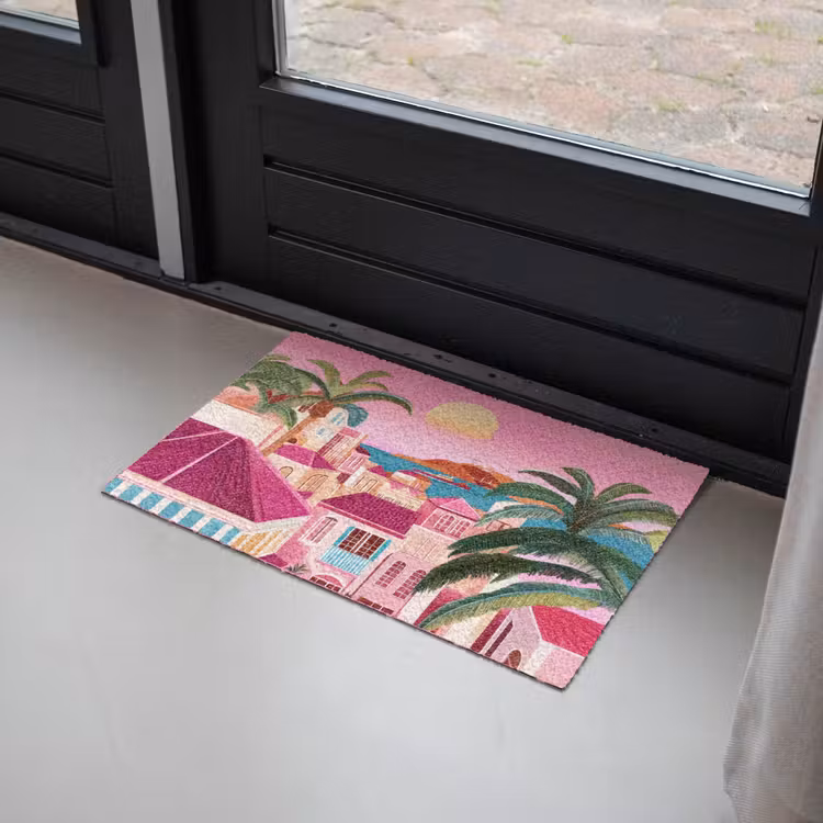 Stad - Roze - Palmbomen Deurmat klein -sfeer2