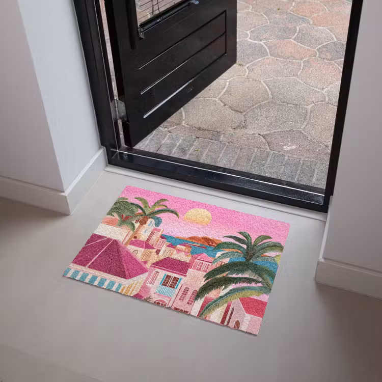 Stad - Roze - Palmbomen Deurmat klein -sfeer5