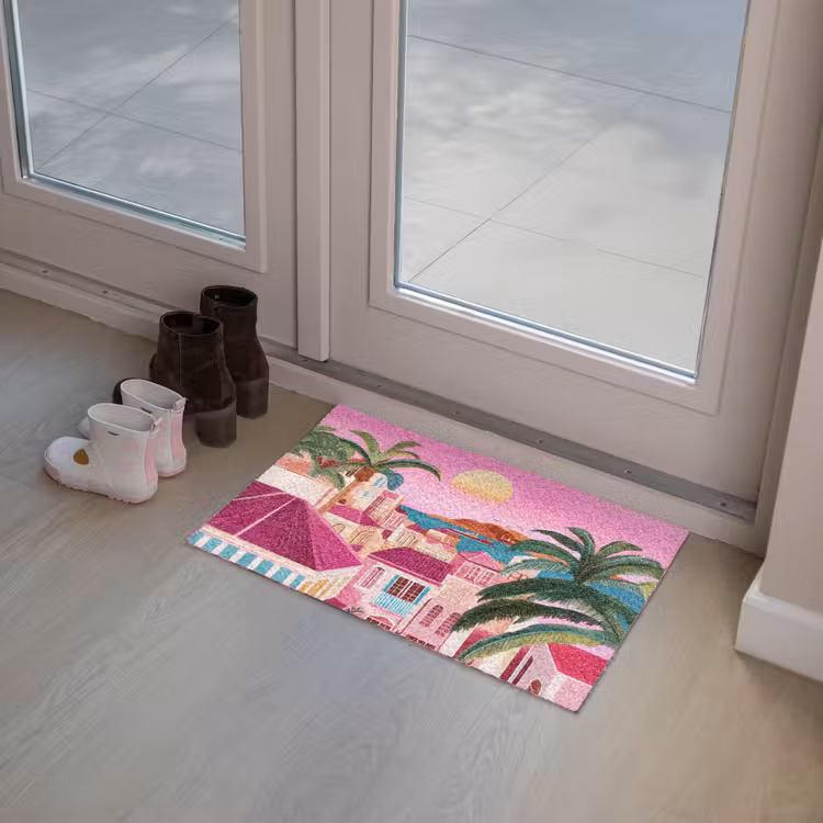 Stad - Roze - Palmbomen Deurmat klein -sfeer3