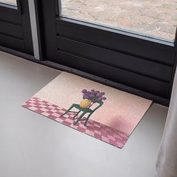 Stoel - Vaas - Bloemen - Geblokt Deurmat klein -sfeer2