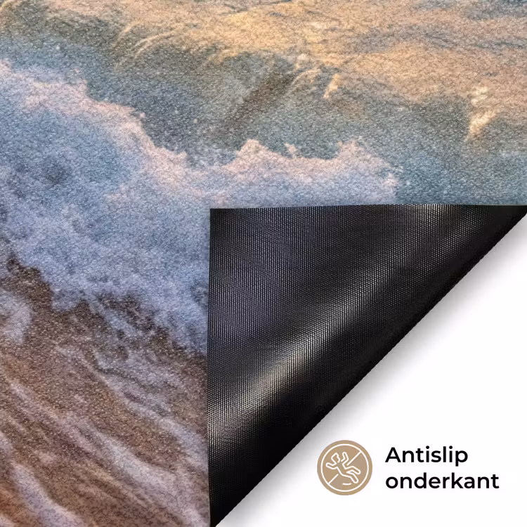 Strand - Zonsondergang - Golven - Natuur - Goud Deurmat klein -antislip_NL