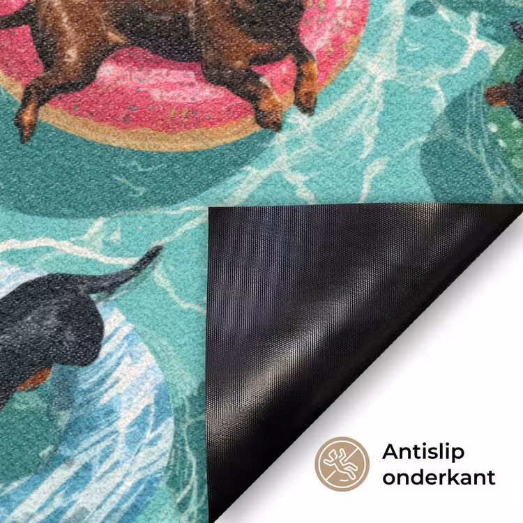 Teckels - Zwembad - Kleurrijk Deurmat klein 898 -antislip_NL