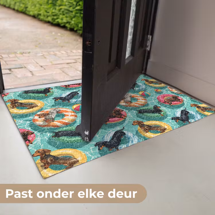 Teckels - Zwembad - Kleurrijk Deurmat klein 898 -USP_NL
