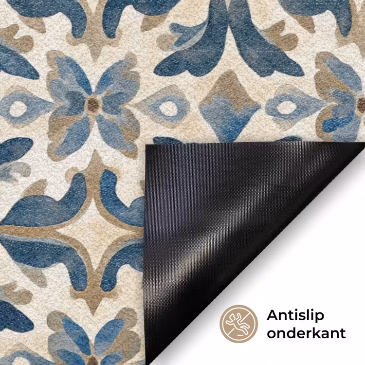 Tegel - Patroon - Blauw - Beige Deurmat klein 898 -antislip_NL