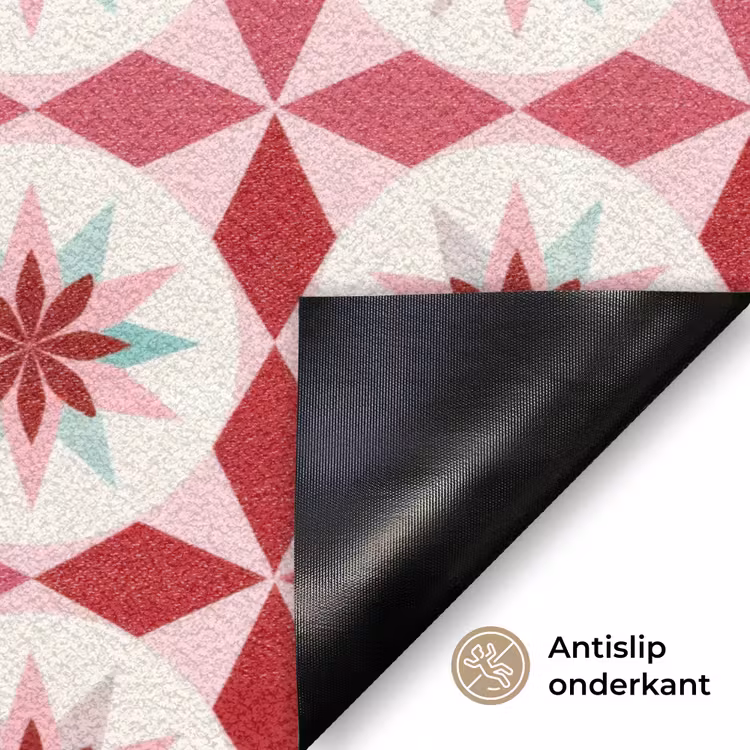 Tegelpatroon - Sterren - Retro - Roze - Mintgroen Deurmat klein 898 -antislip_NL
