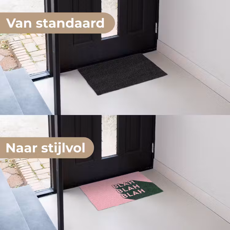 Tekst - Grafisch - Groen - Schaduw Deurmat klein -voor-na_NL
