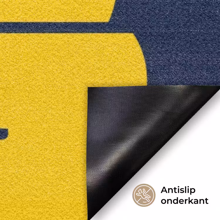 Think big - Blauw - Geel Deurmat klein -antislip_NL