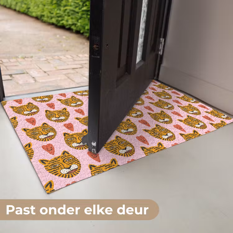 Tijgerkoppen - Hartjes - Roze - Rood Deurmat klein 898 -USP_NL