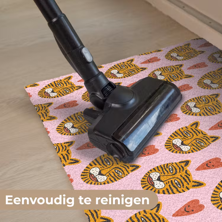 Tijgerkoppen - Hartjes - Roze - Rood Deurmat klein 898 -reinigen_NL