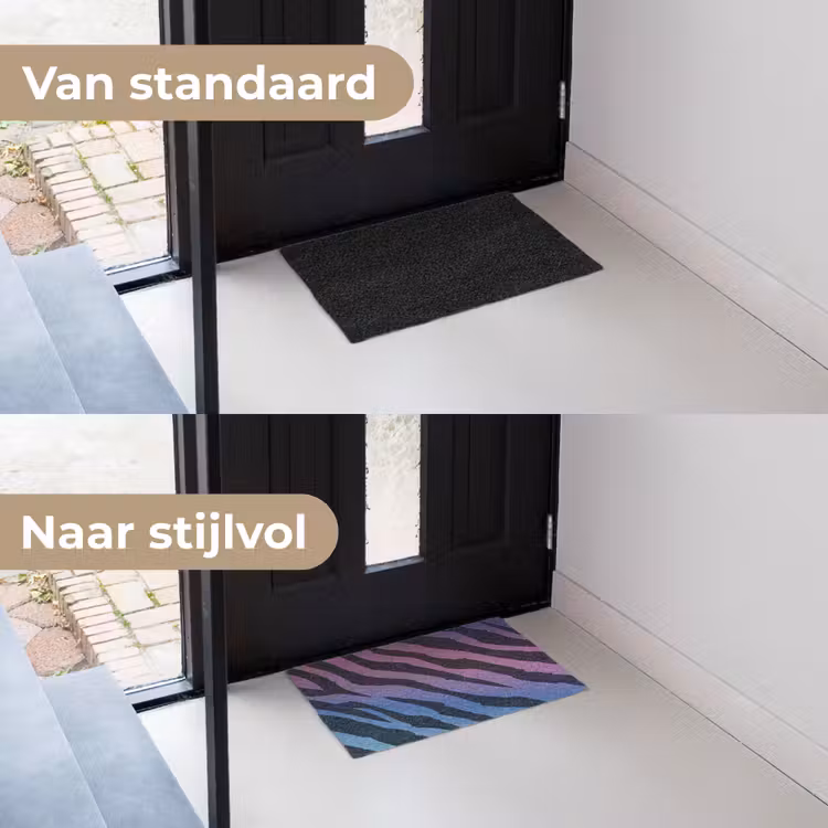 Tijgerprint - Blauw - Paars - Kleurrijk Deurmat klein -voor-na_NL