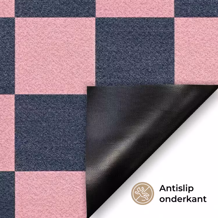Traditioneel - Patroon - Blauw - Roze Deurmat klein 898 -antislip_NL