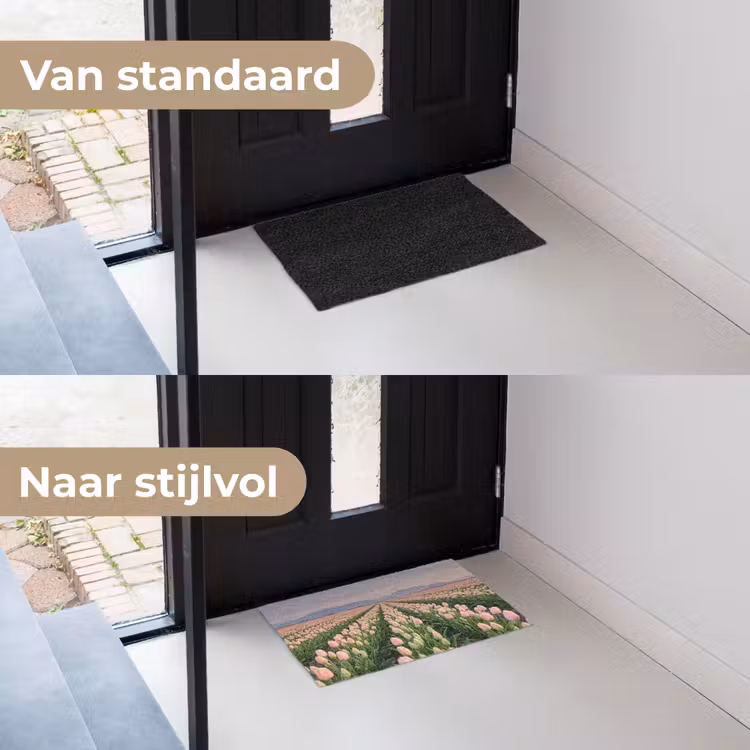 Tulpen - Landschap - Roze Deurmat klein -voor-na_NL