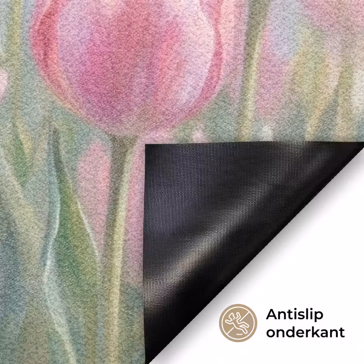 Tulpen - Veld - Lente - Roze Deurmat klein -antislip_NL