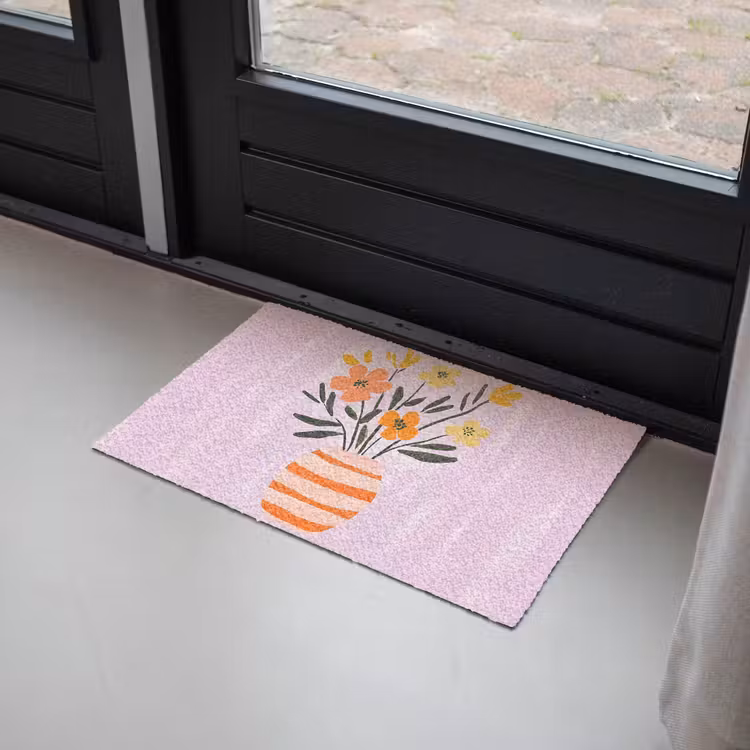 Vaas - Gestreept - Bloemen - Oranje Deurmat klein -sfeer2
