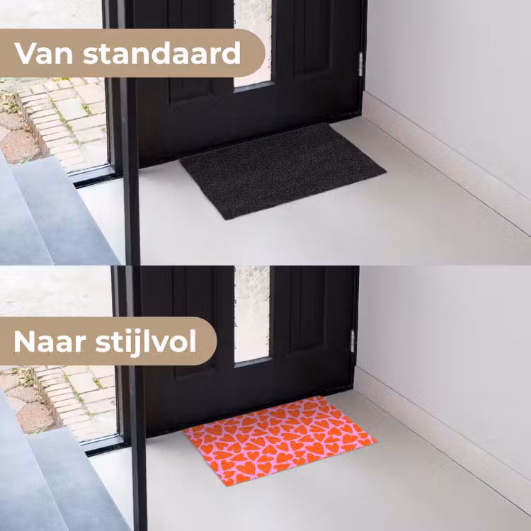 Valentijn - Patroon - Roze - Rood Deurmat klein 898 -voor-na_NL