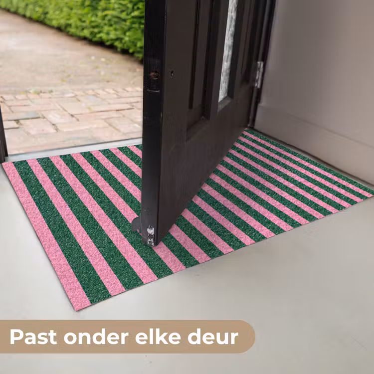 Verticale strepen - Groen - Roze Deurmat klein 898 -USP_NL