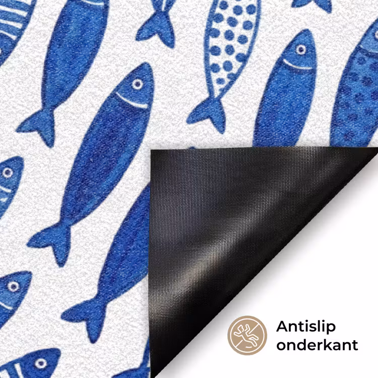 Vis - Patroon - Onderwater - Abstract - Blauw Deurmat klein -antislip_NL