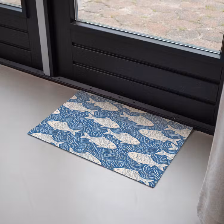 Vis - Water - Patroon - Grafisch - Blauw Deurmat klein -sfeer2