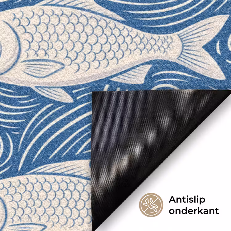 Vis - Water - Patroon - Grafisch - Blauw Deurmat klein -antislip_NL