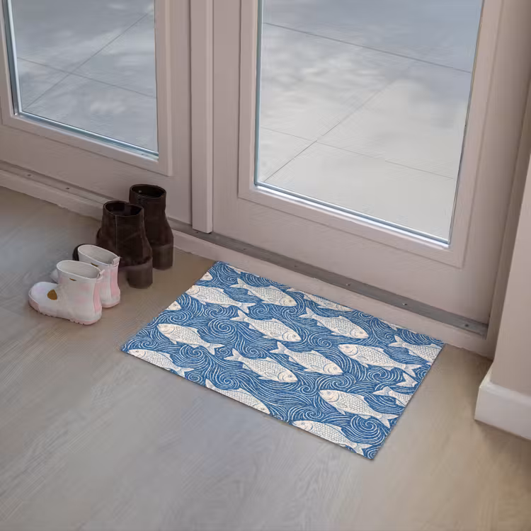 Vis - Water - Patroon - Grafisch - Blauw Deurmat klein -sfeer3