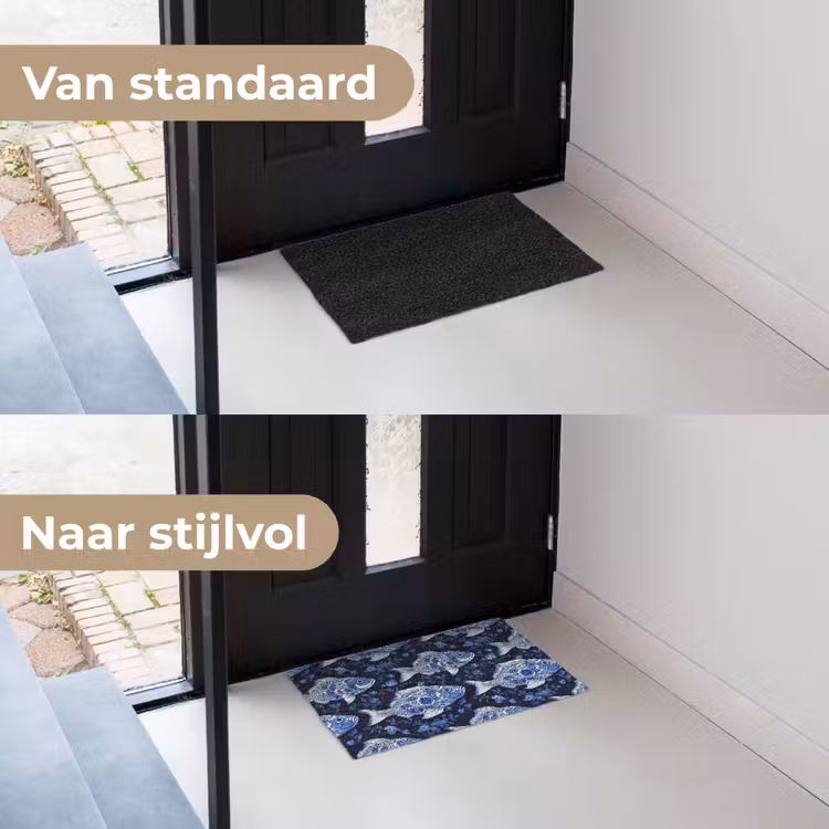 Vissen - Bloemen - Blauw Deurmat klein 898 -voor-na_NL