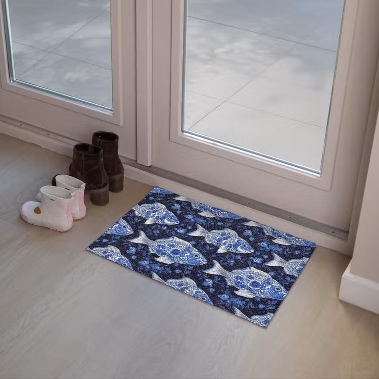 Vissen - Bloemen - Blauw Deurmat klein 898 -sfeer3