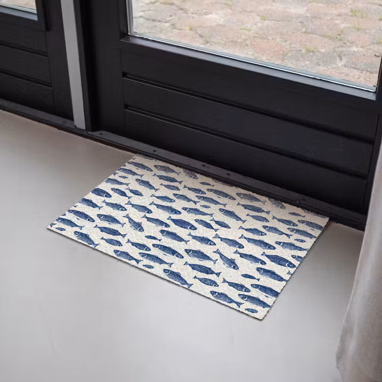 Vissen - Patroon - Blauw - Wit Deurmat klein 898 -sfeer2
