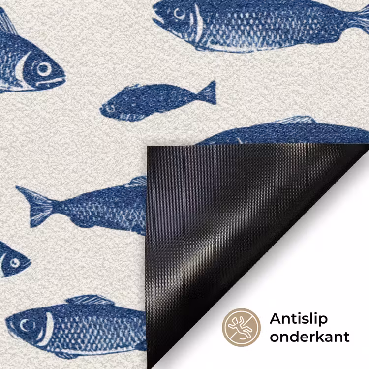 Vissen - Patroon - Blauw - Wit Deurmat klein 898 -antislip_NL