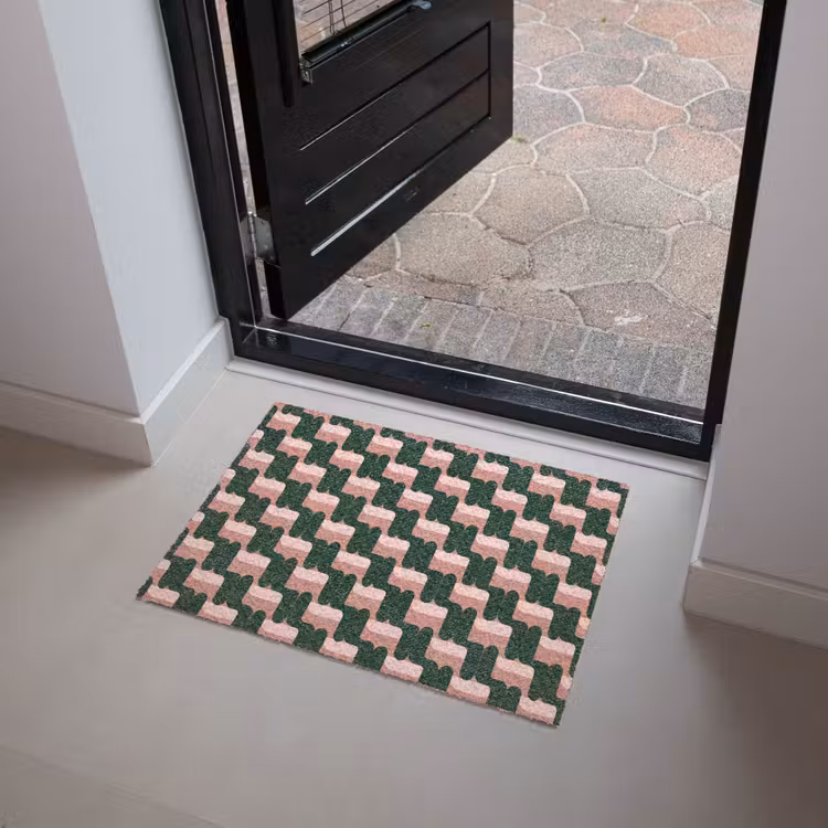Vlechtpatroon - Groen - Roze - Geometrisch Deurmat klein 898 -sfeer5