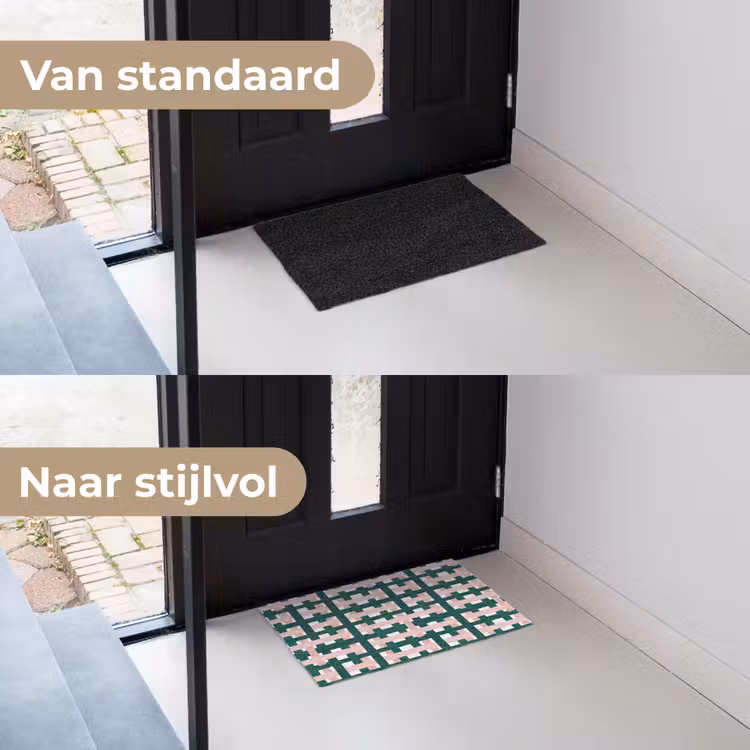Vlechtpatroon - Groen - Roze - Grafisch Deurmat klein 898 -voor-na_NL