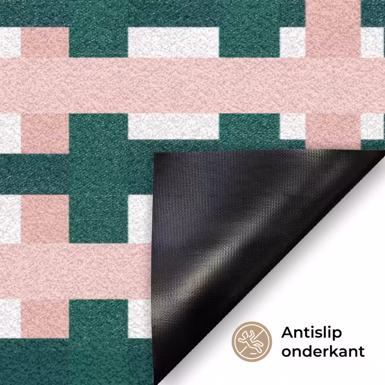 Vlechtpatroon - Groen - Roze - Grafisch Deurmat klein 898 -antislip_NL