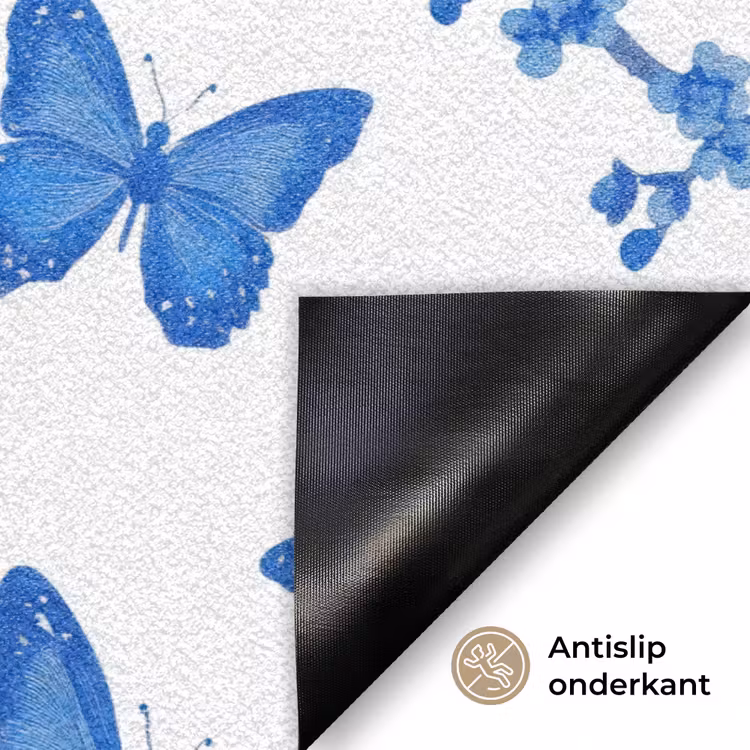 Vlinder - Bloemen - Blauw Deurmat klein 898 -antislip_NL
