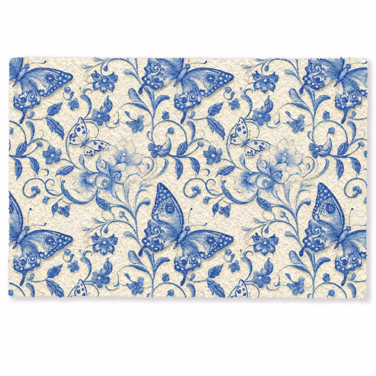 Vlinders - Bloemen - Blauw - Botanisch Deurmat klein 898 -zkaufland3d