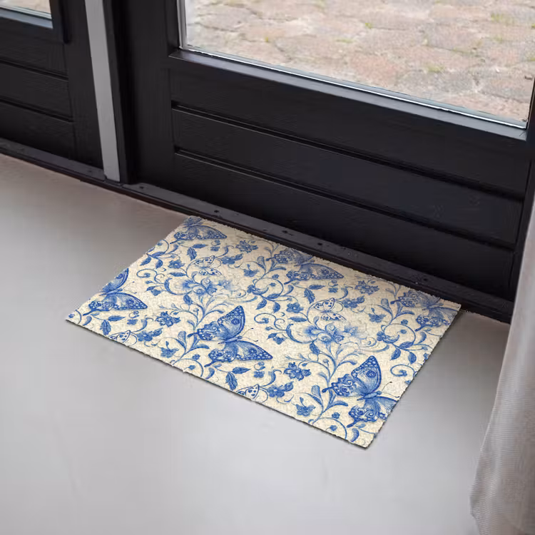 Vlinders - Bloemen - Blauw - Botanisch Deurmat klein 898 -sfeer2
