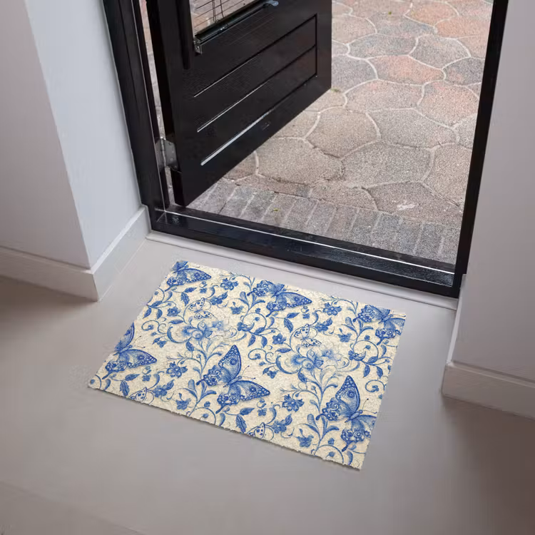 Vlinders - Bloemen - Blauw - Botanisch Deurmat klein 898 -sfeer5