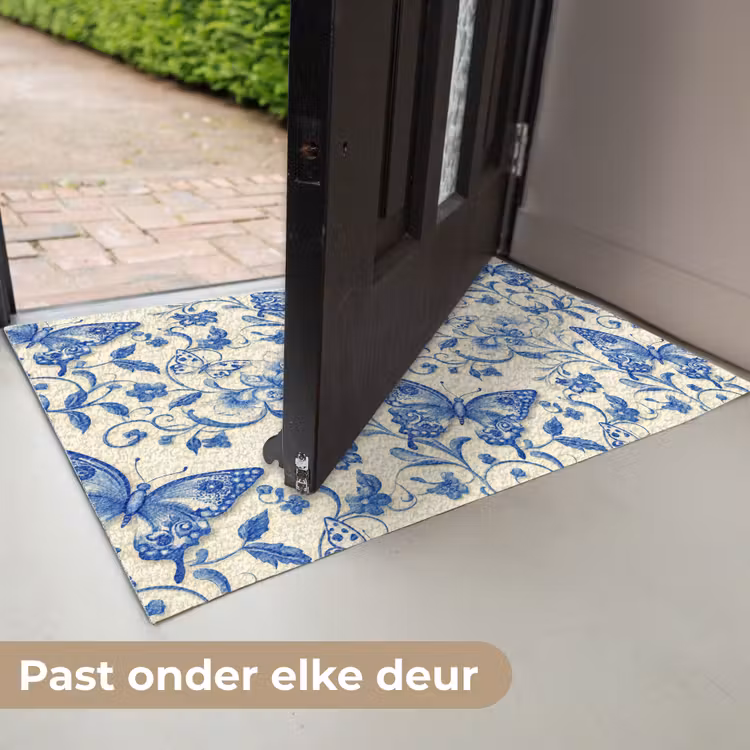 Vlinders - Bloemen - Blauw - Botanisch Deurmat klein 898 -USP_NL