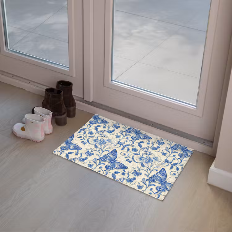 Vlinders - Bloemen - Blauw - Botanisch Deurmat klein 898 -sfeer3